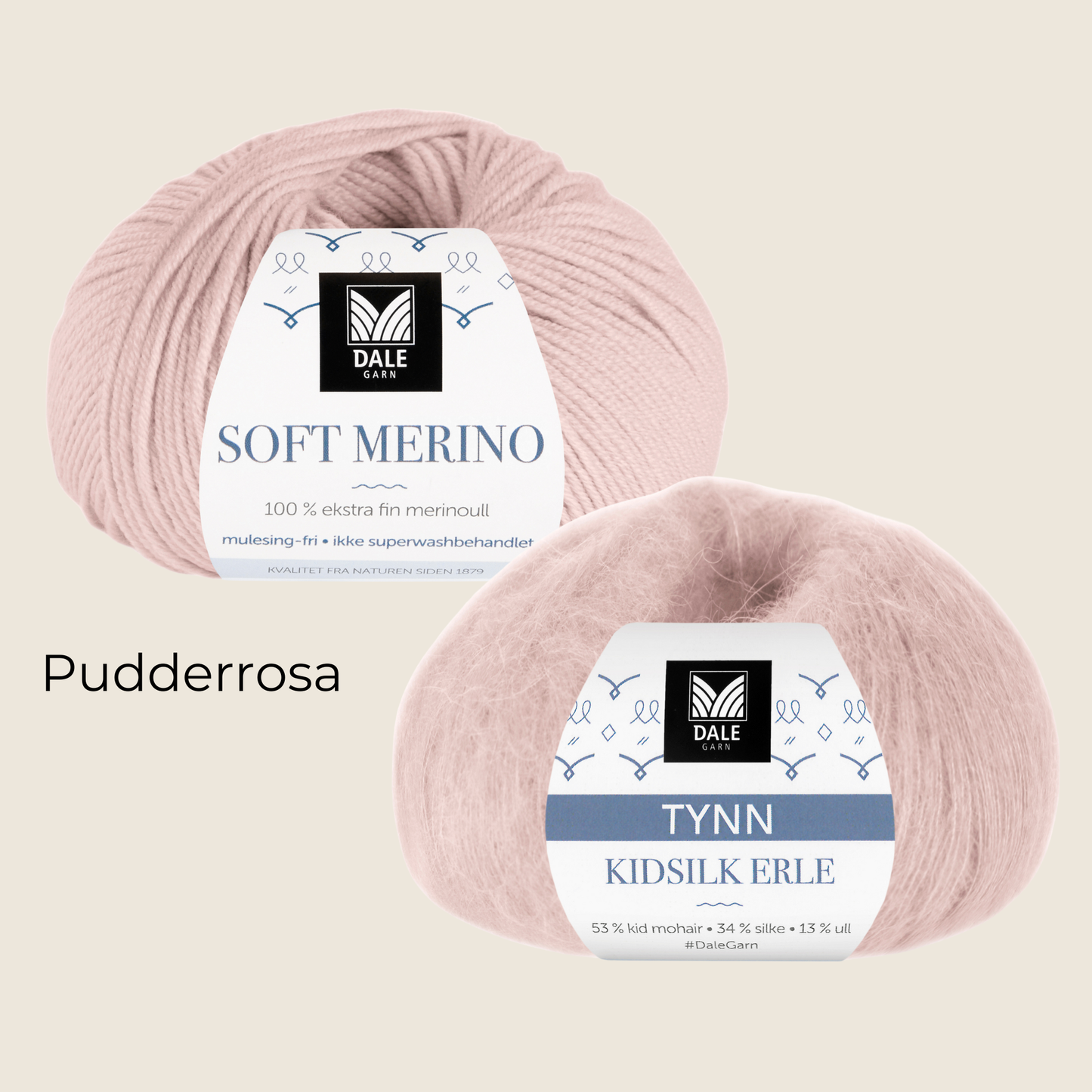 Strikkepakke pannebånd merinoull og mohair pudderrosa