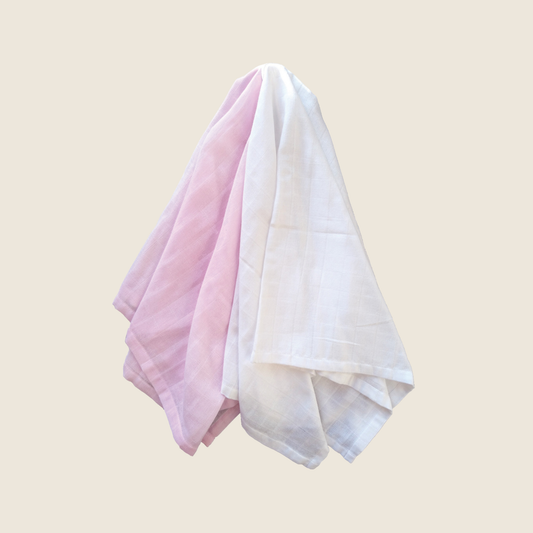 Økologisk babyteppe i muslin, 2-pakning GOTS (rosa+hvit)