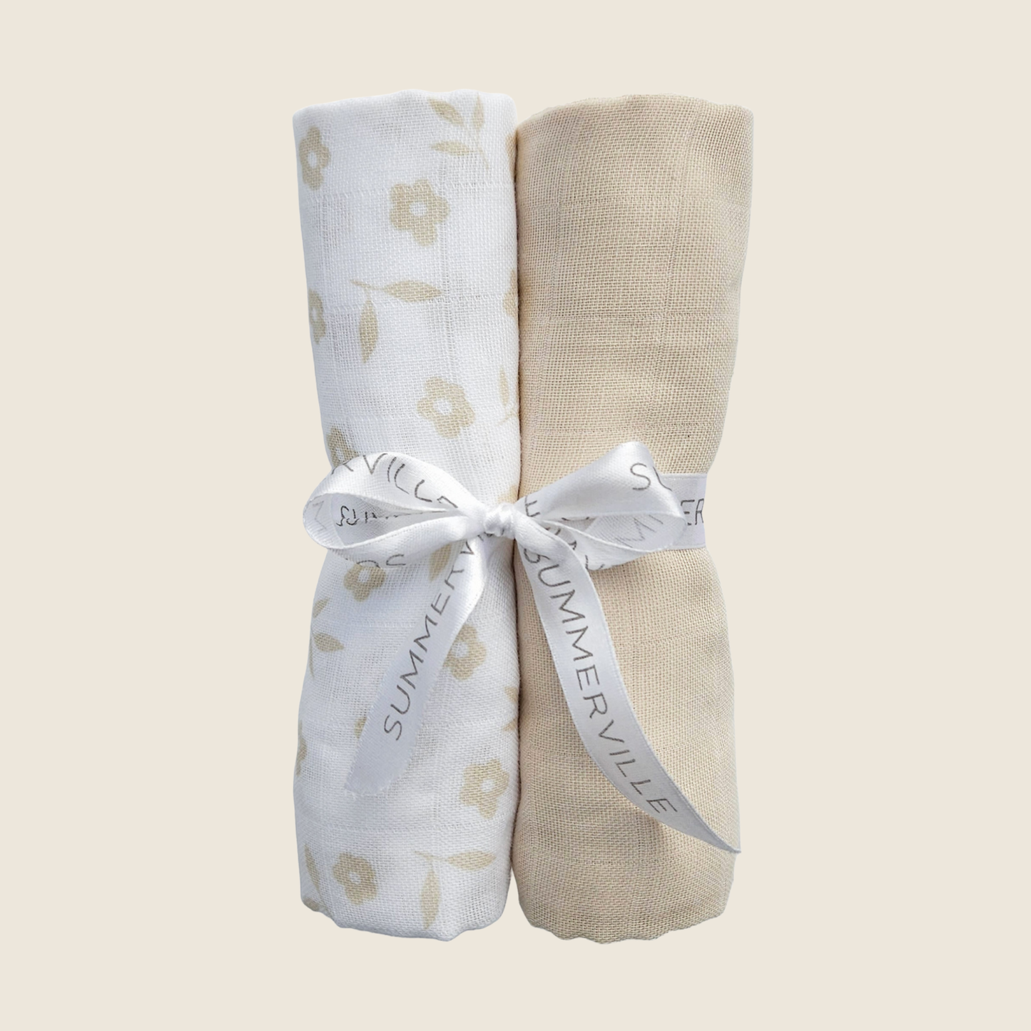 Økologisk babyteppe i muslin, 2-pakning GOTS (sand+hvit)