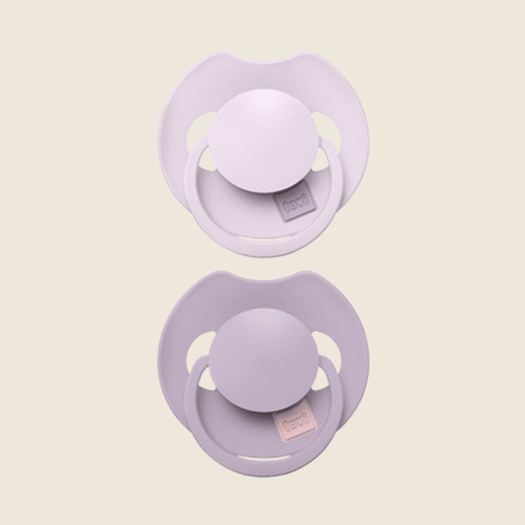 LOVI Prime Dynamisk smokk 6-18 mnd 2pk i fargene Lilac og Violet – silikonsmokk utviklet med logopeder