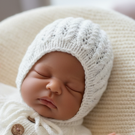 Vesleskattens eventyrkyse i hvit, babystrikk, strikkepakke Dale Garn Soft Merino