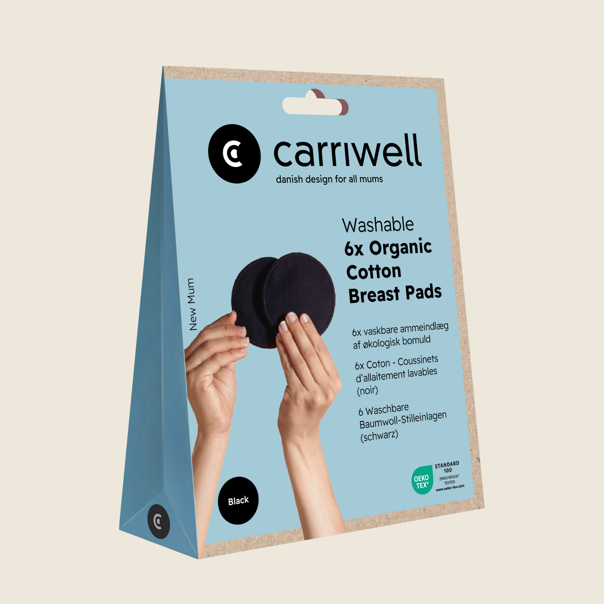 Svarte ammeinnlegg fra Carriwell Gjenbrukbare, vaskbare, i boks med 6 stk