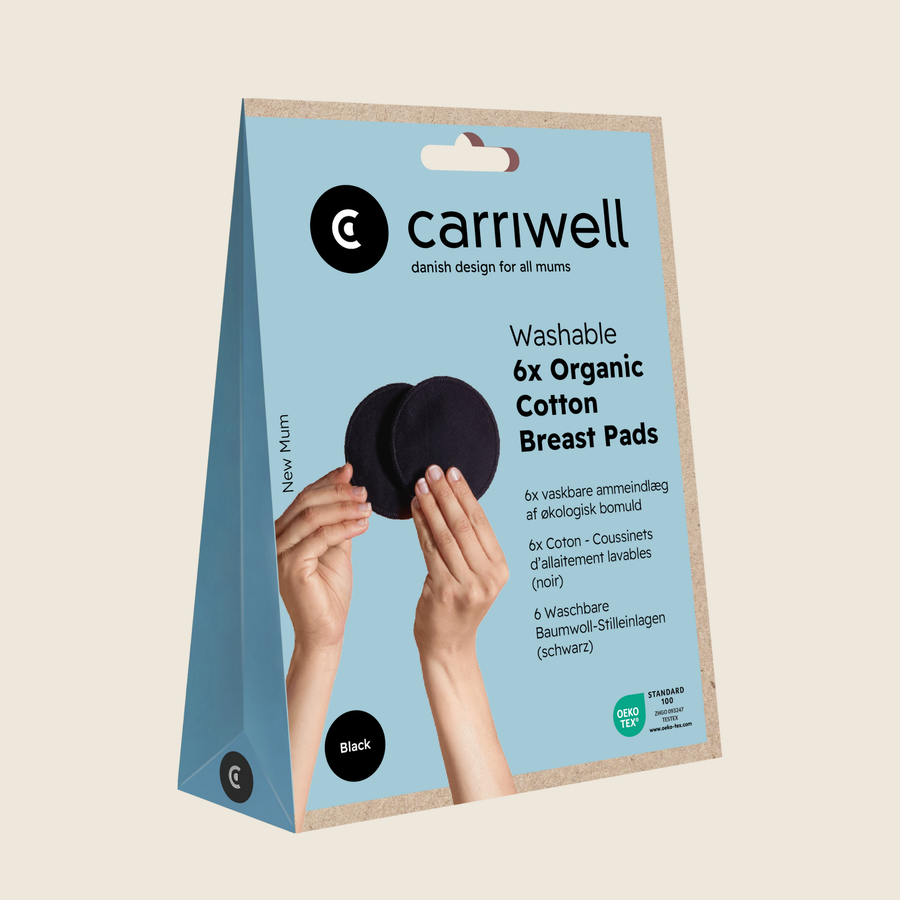 Svarte ammeinnlegg fra Carriwell Gjenbrukbare, vaskbare, i boks med 6 stk