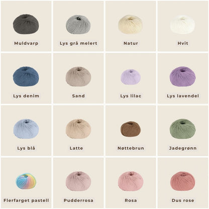 Dale Garn Soft Merino – sammensatt bilde med nøste og nærbilde. 100% ekstra fin merinoull uten superwash, kløfritt og miljøvennlig garn uten plast. Strikkefasthet 28/10, pinnestørrelse 2,5–3 mm. Mykt og deilig tynn merinoull til å strikke til baby, nyfødt og barn.
