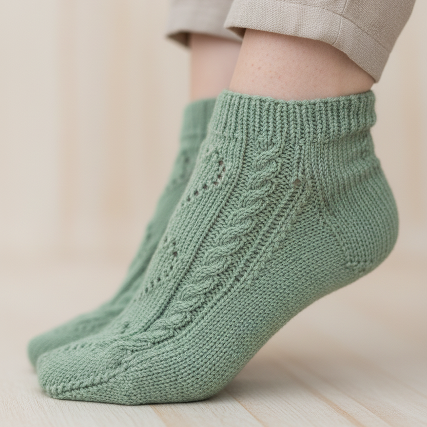 Mammas hjertesokker, strikkepakke med ankelsokker, Dale Garn Soft Merino. Flettemønster og hullmønster.