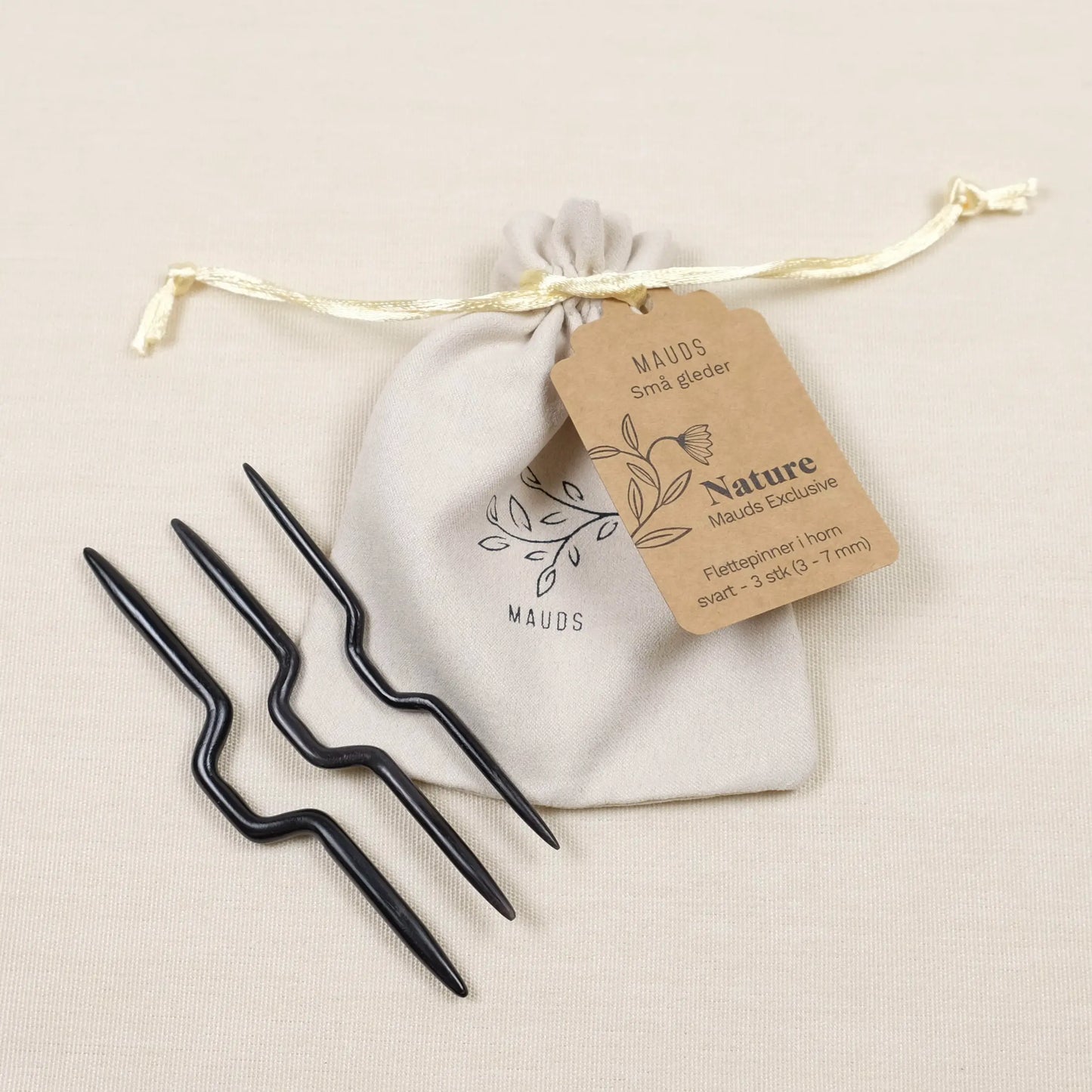 Flettepinner i horn - sett med tre