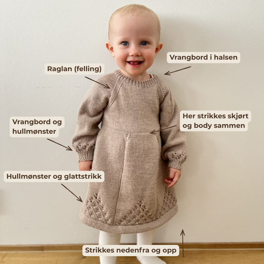 Vesleskattens søte kjole - Strikkepakke - Dale Garn Soft Merino
