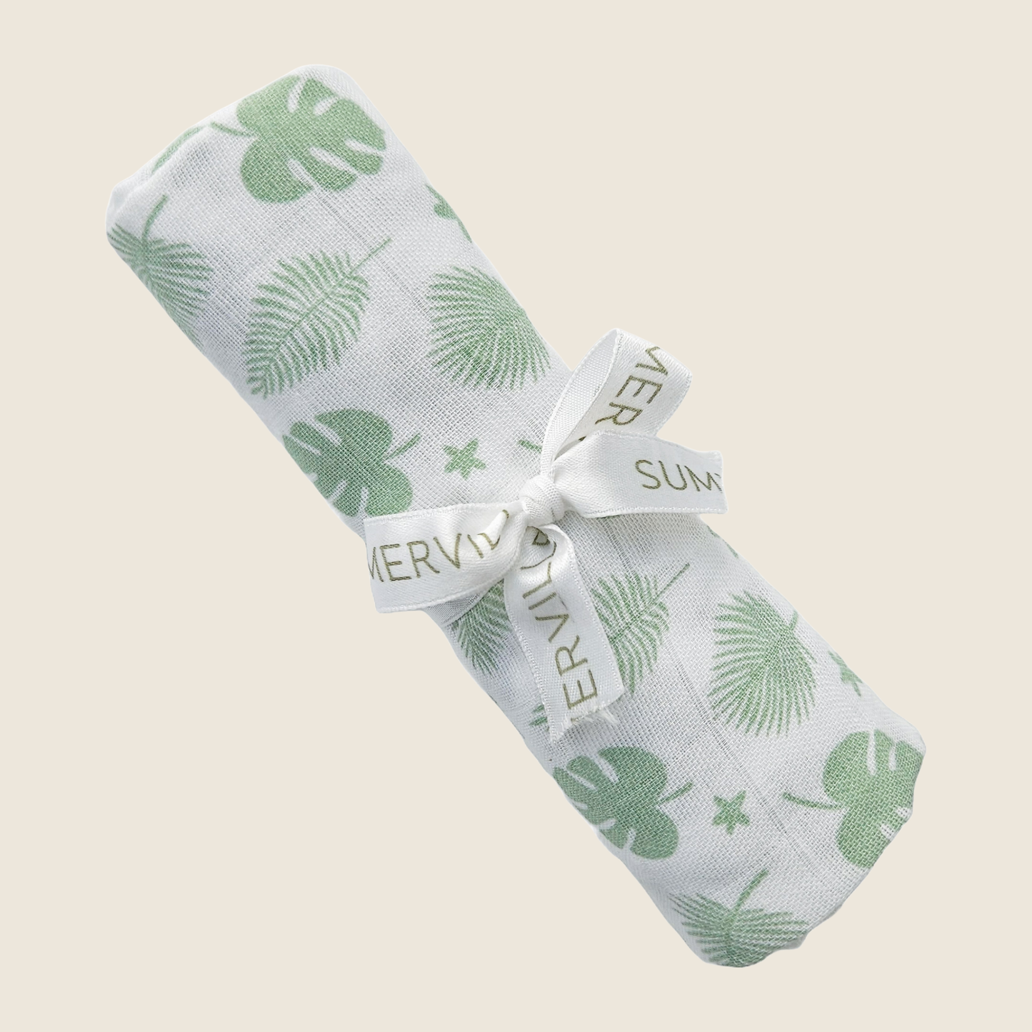 Babypledd, gulpeklut, koseklut fra Summerville Organic i grønn og hvit flerfarget/mønstret med sløyfe