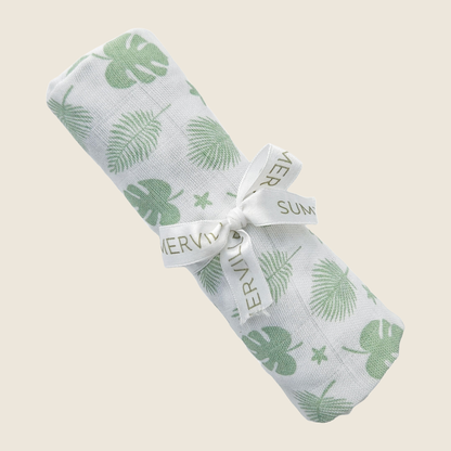 Babypledd, gulpeklut, koseklut fra Summerville Organic i grønn og hvit flerfarget/mønstret med sløyfe