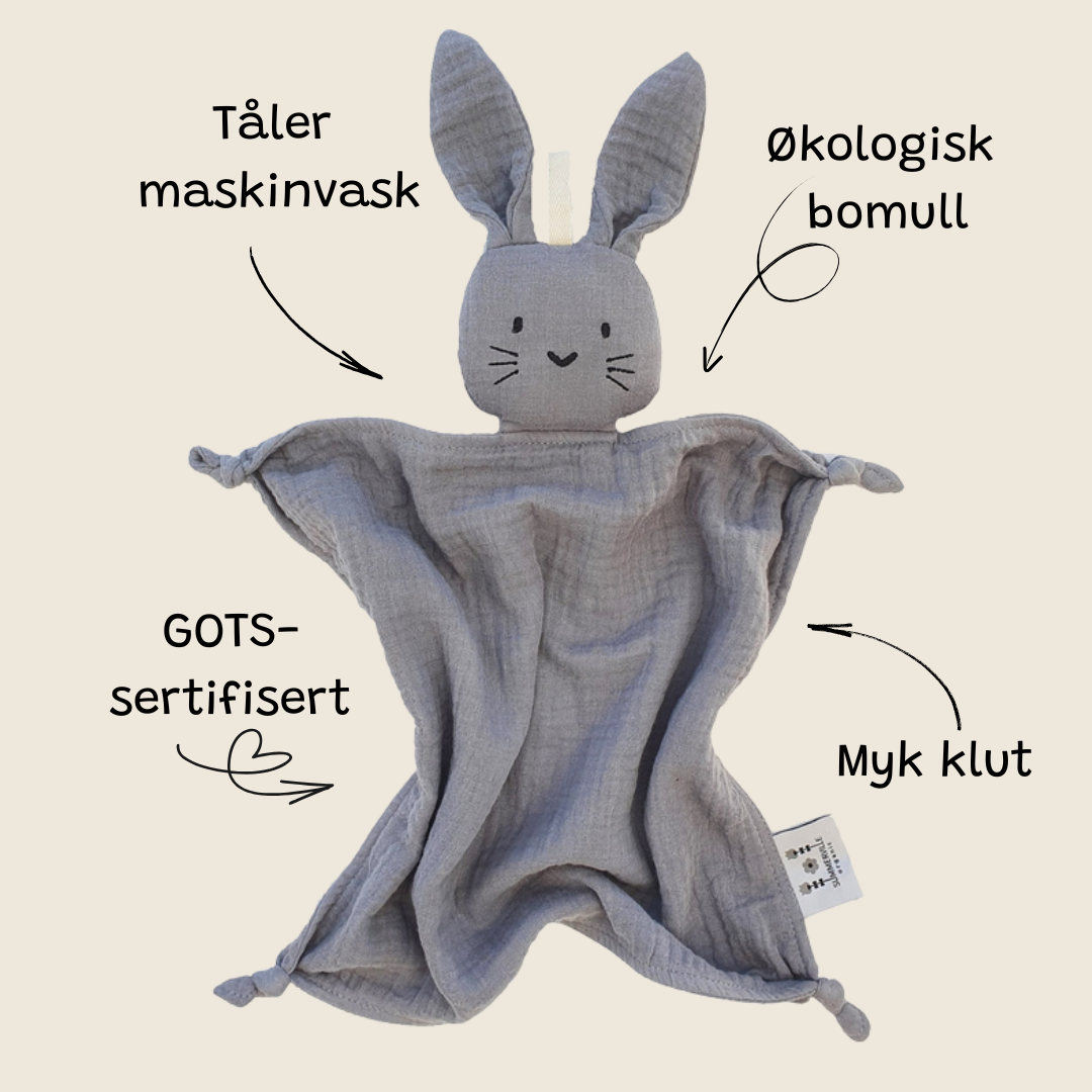 Grå koseklut Kanin fra Summerville Oranic med fordeler - maskinvask, økologisk bomull, GOTS og myk