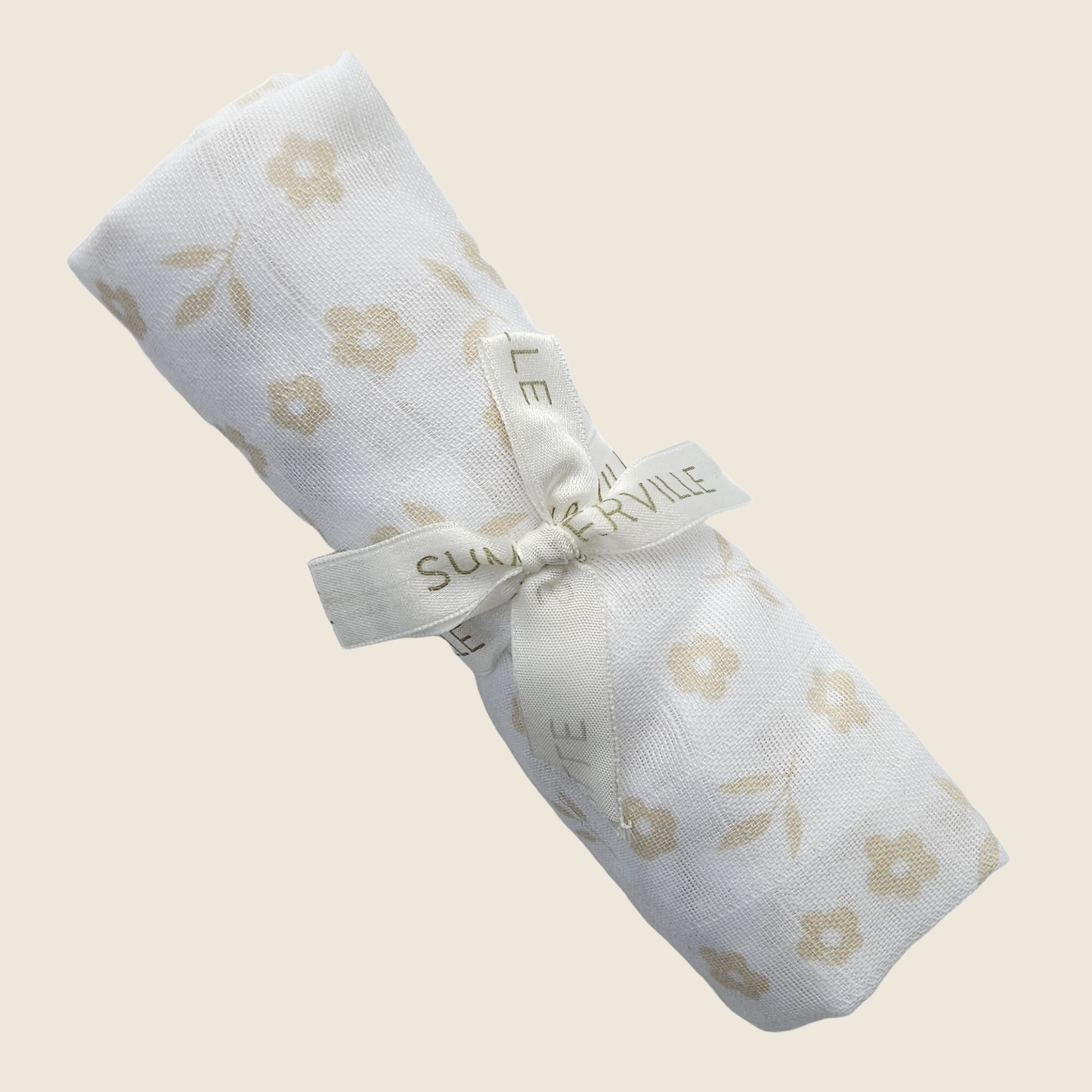 Babypledd, gulpeklut, koseklut fra Summerville Organic i sand og hvit flerfarget/mønstret med sløyfe