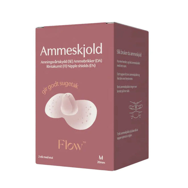 Flow ammeskjold gir godt sugetak ved amming. Hjelper når du skal amme med såre brystvorter eller har innsunkne brystvorter eller flate brystvorter.