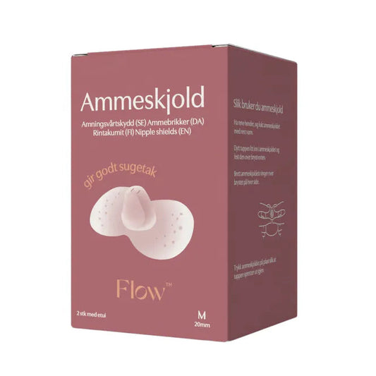 Flow ammeskjold gir godt sugetak ved amming. Hjelper når du skal amme med såre brystvorter eller har innsunkne brystvorter eller flate brystvorter.