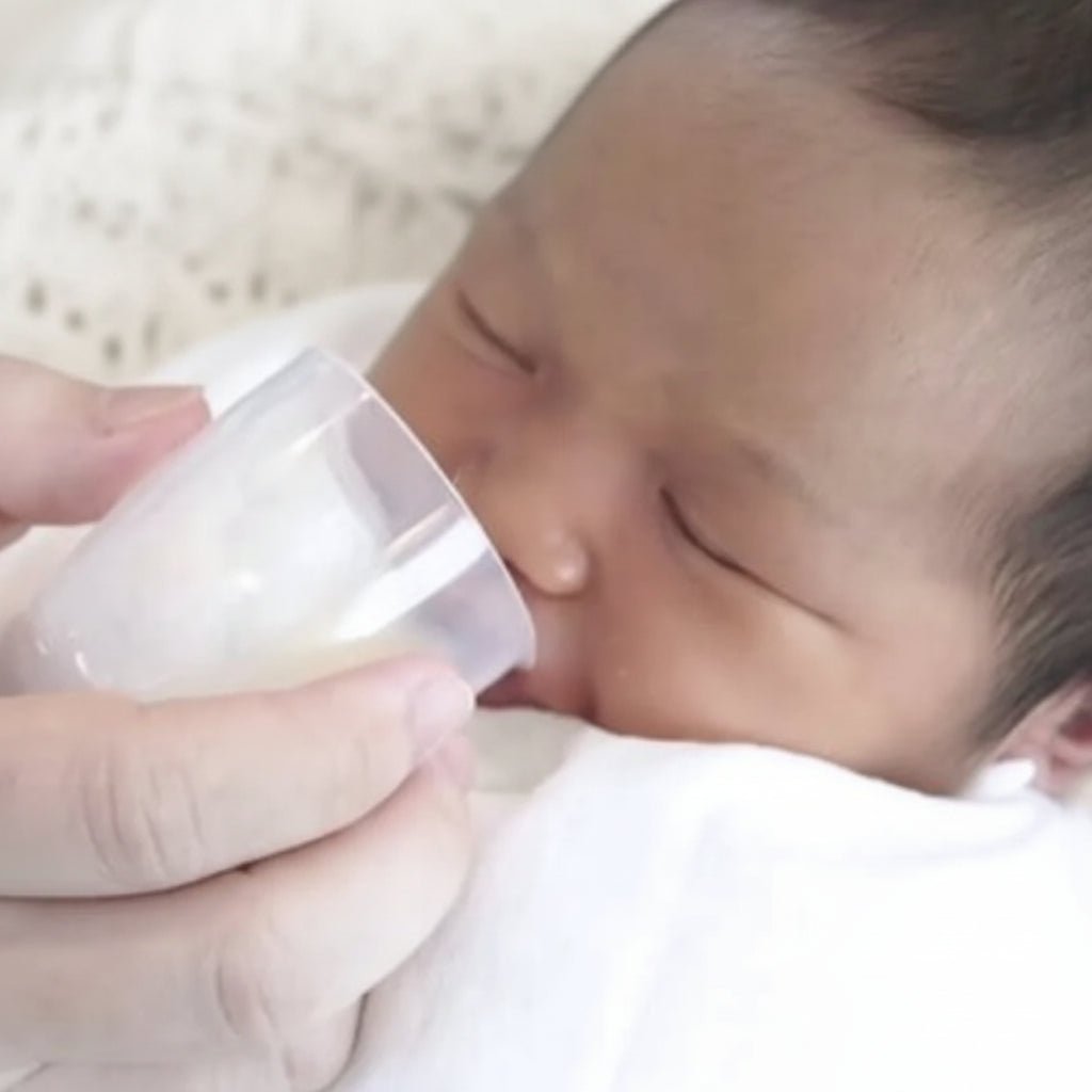 Gi morsmelk og råmelk med matebeger til baby for å forhindre sugeforvirring. Must have til fødebagen. Matebeger fra flow.