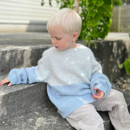 Strikke genser i mohair til barn 1-6 år. Strikkeoppskrift. Kjøp digital oppskrift.