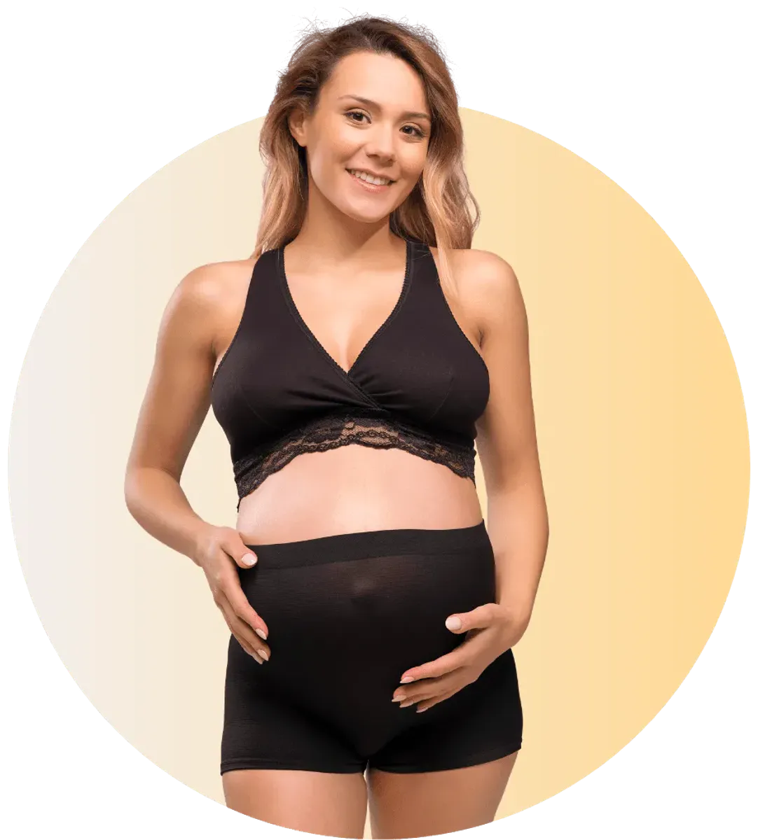 Truse for gravide som ikke presser på magen. Truse for graviditet og etter fødsel. Truse til fødebagen. Truse som tåler 60 grader maskinvask. Svart truse for gravid og barsel.