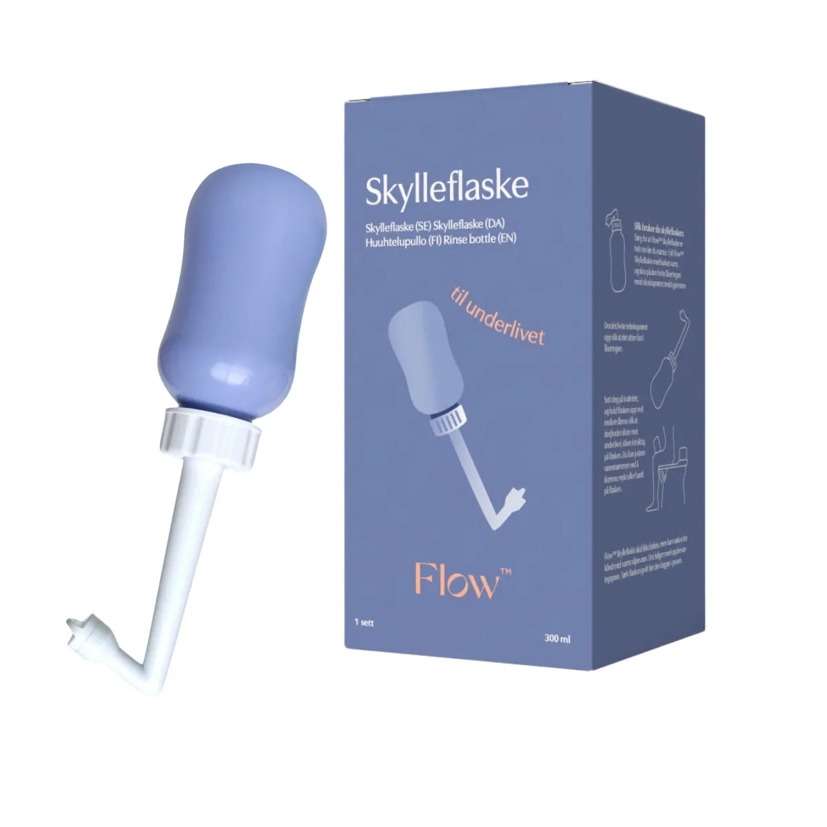 Skylleflaske som holder underlivet rent. Hygiene i barseltiden. Enkel å bruke.